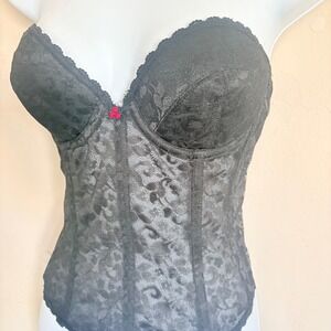 Vintage‎ Black Lace Strapless Bustier Corset Top 34C Underwire Sheer Floral